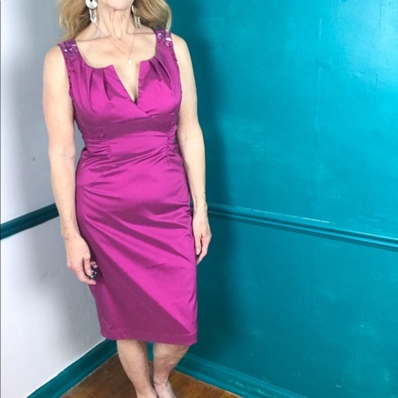 Adrianna Papell iridescent hot pink pencil dress - Picture 3 of 5